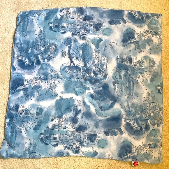 Carol Laurie Whimsical Design Blue and White 21” Square Scarf - Picture 1 of 11